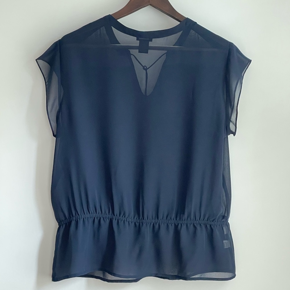 Ann Taylor navy short sleeve blouse.